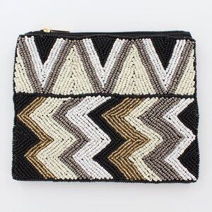 New KAY LEE NY Beaded Black/White ZigZag Coin Purse/Makeup Bag ❤️Made in India❤️